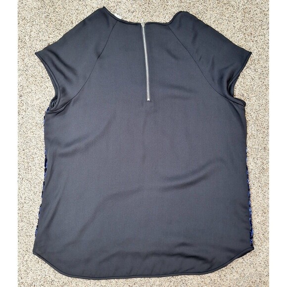 Diane Von Furstenberg Blouse Livian Velvet Burnout Black Blue Gold Size Large - Picture 2 of 9